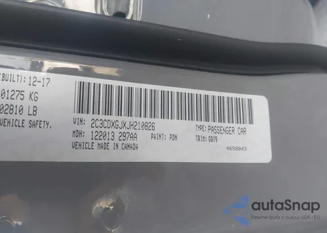 2018 Dodge Charger R/T Scat Pack Rwd z USA, uszkodzony, nr VIN 2C3CDXGJXJH210826